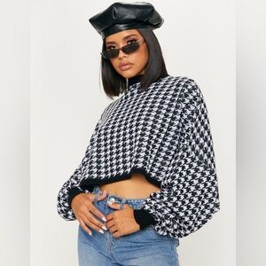 PrettyLittleThing Monochrome Houndstooth Knit Sweater Sz M/L Oversized Cropped